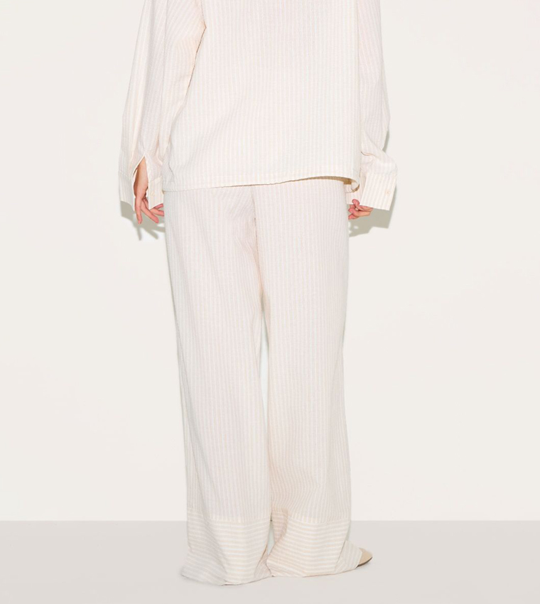 Striped Linen Drawstring Waist Wide Leg Trousers