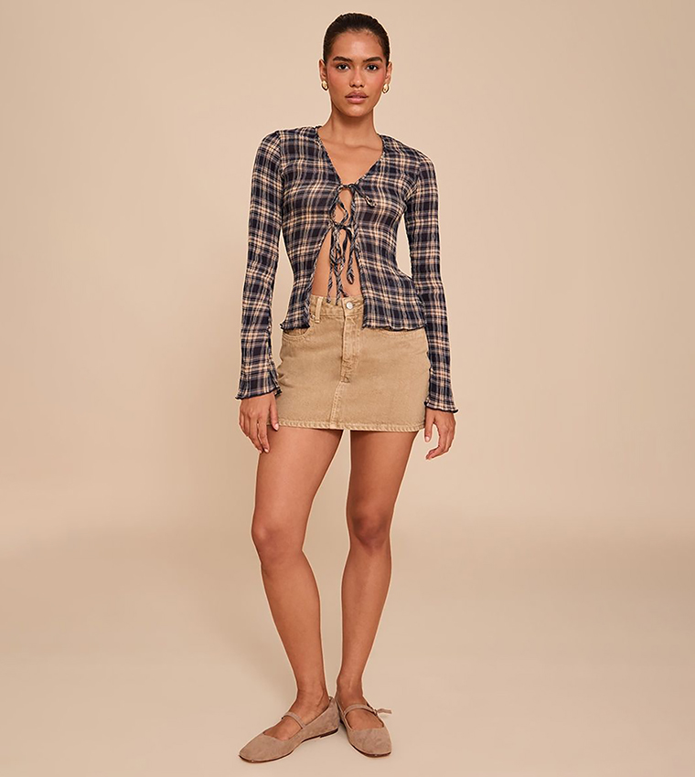 Plisse Checkered Printed Top