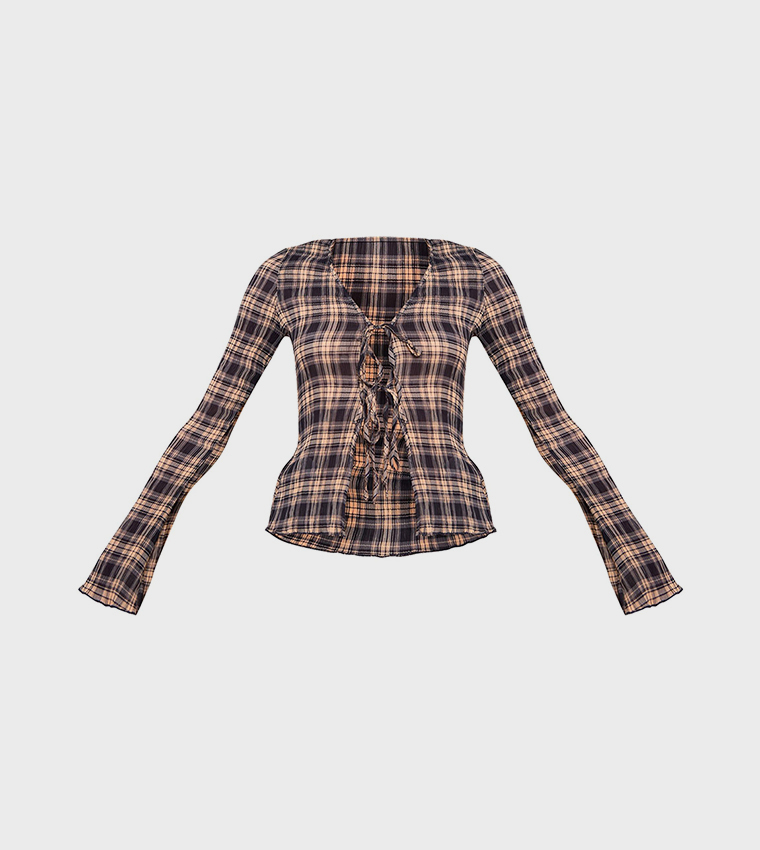 Plisse Checkered Printed Top