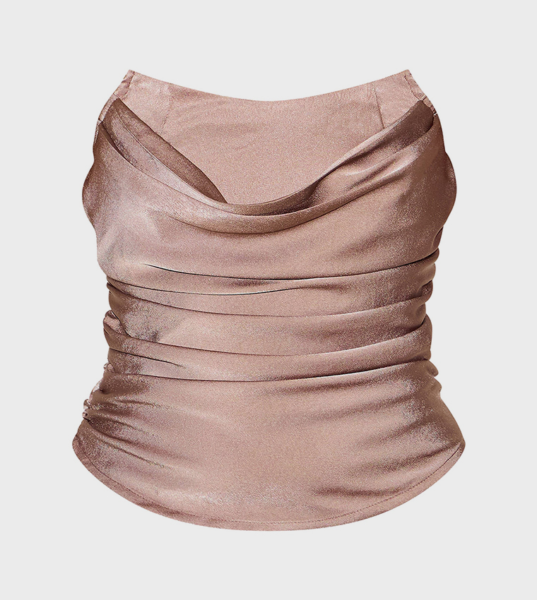 توب كورشيه ساتان سادة بكشكشة 