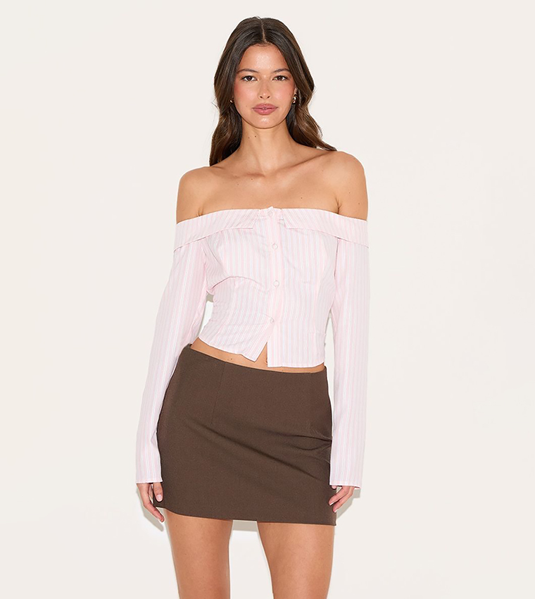Striped Bardot Flared Sleeves Top