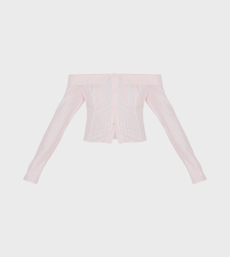 Striped Bardot Flared Sleeves Top