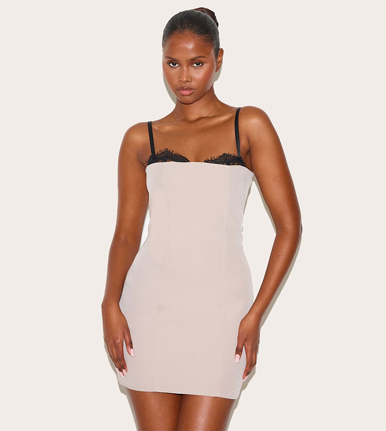 Buy PrettyLittleThing Lace Bust Detail Woven Bodycon Dress In Off White |  6thStreet Bahrain