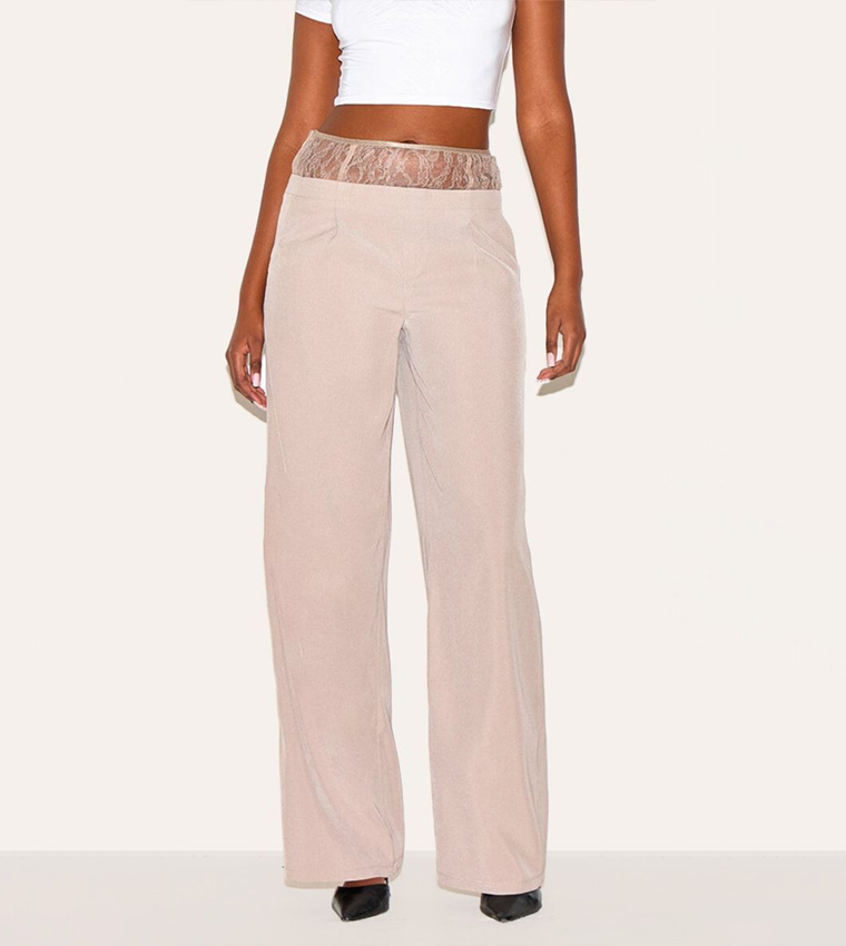 Lace Waist Detail Wide Leg Trousers