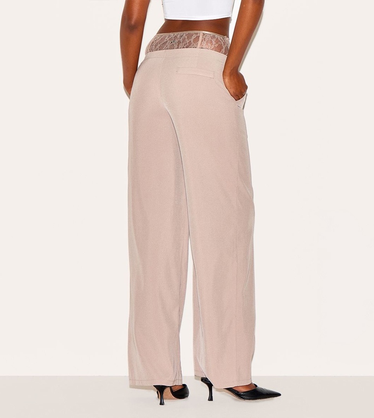 Lace Waist Detail Wide Leg Trousers