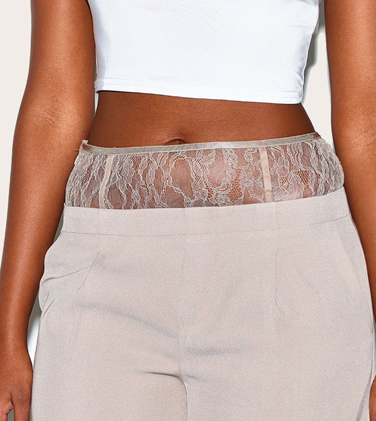 Lace Waist Detail Wide Leg Trousers