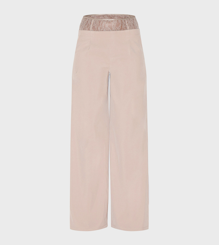 Lace Waist Detail Wide Leg Trousers