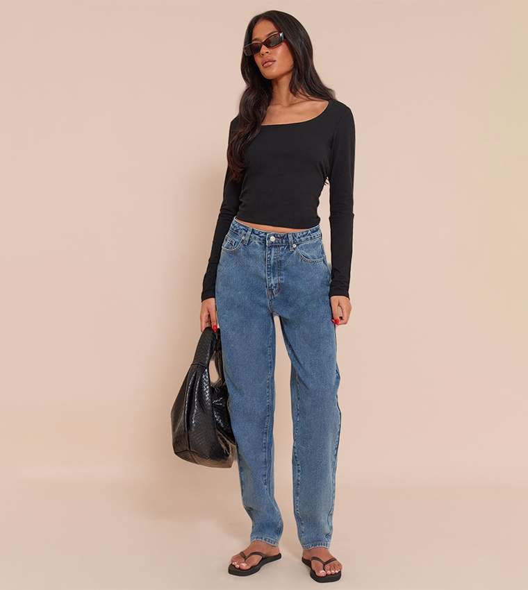 Tall Washed High Waist Mom Fit Jeans