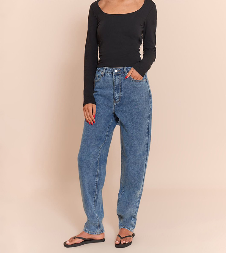 Tall Washed High Waist Mom Fit Jeans