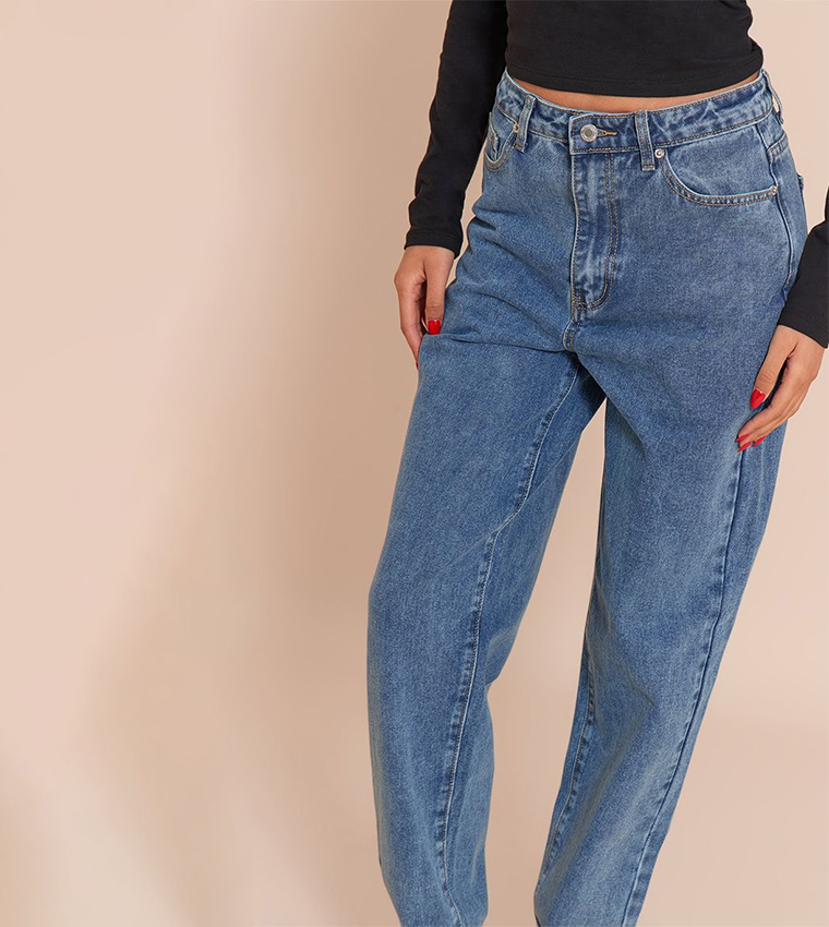 Tall Washed High Waist Mom Fit Jeans