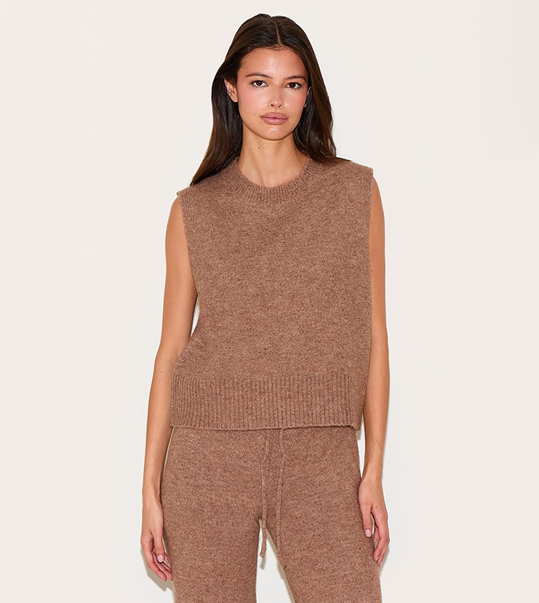 Mocha Marl Soft Knit Sleeveless Top