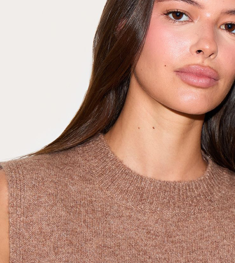 Mocha Marl Soft Knit Sleeveless Top