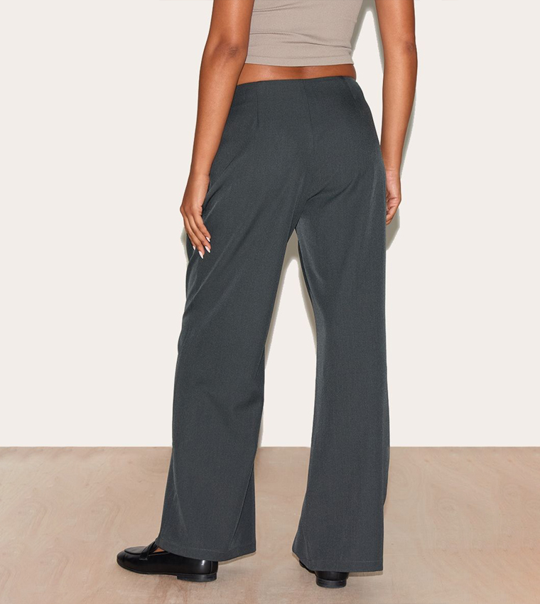 Pleated Belt Detail Wide Leg Trousers