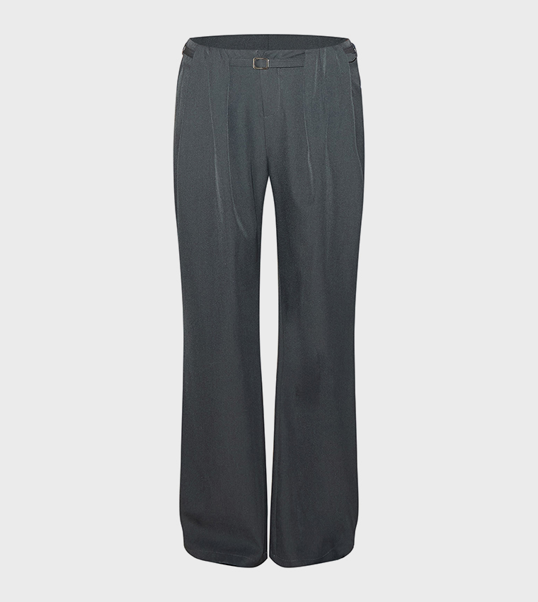 Pleated Belt Detail Wide Leg Trousers