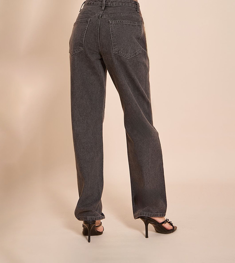 Buy PrettyLittleThing Petite High Waist Straight Fit Jeans In Grey