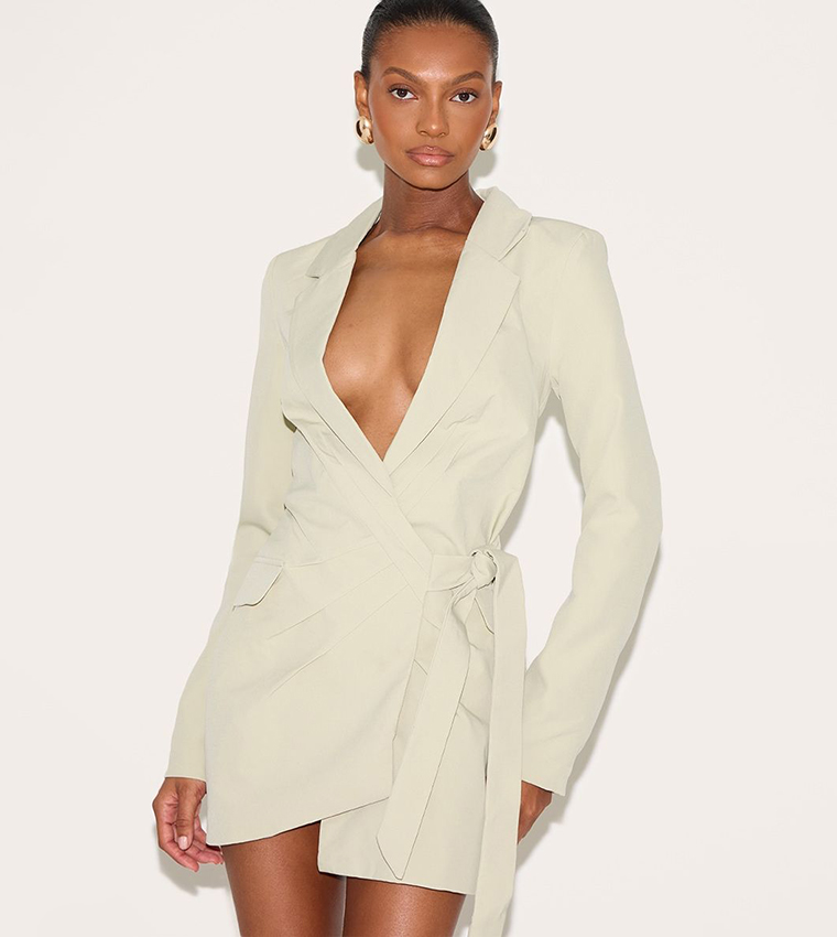 Plunge Tie Side Mini Blazer Dress