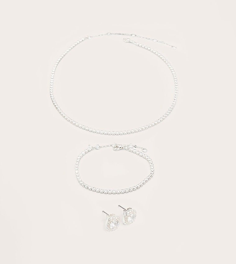 طقم عقد تنس فضي