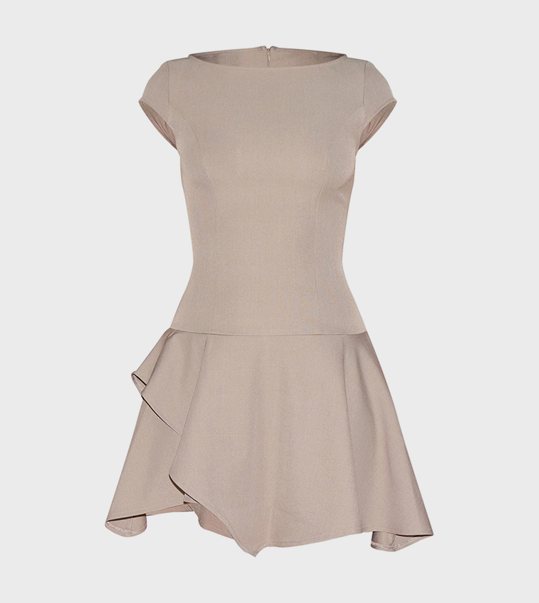 Woven Capped Sleeve Asymmetric Layered Shift Dress