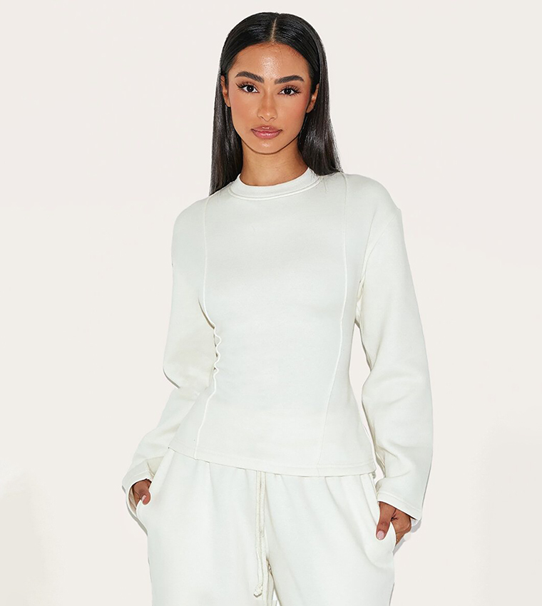 Petite Long Sleeves Waist Cinched Sweatshirt