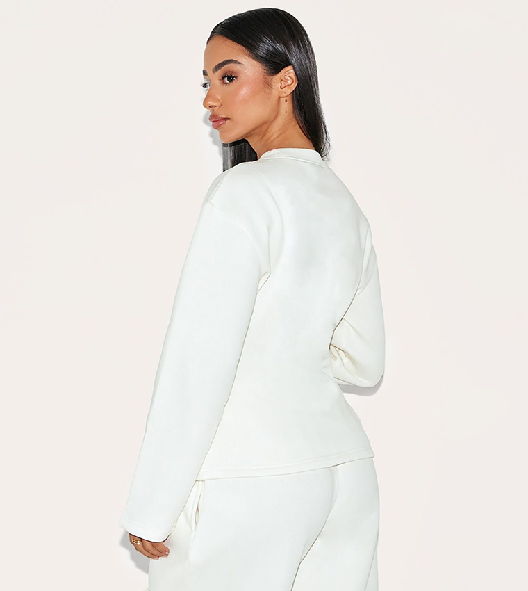 Petite Long Sleeves Waist Cinched Sweatshirt