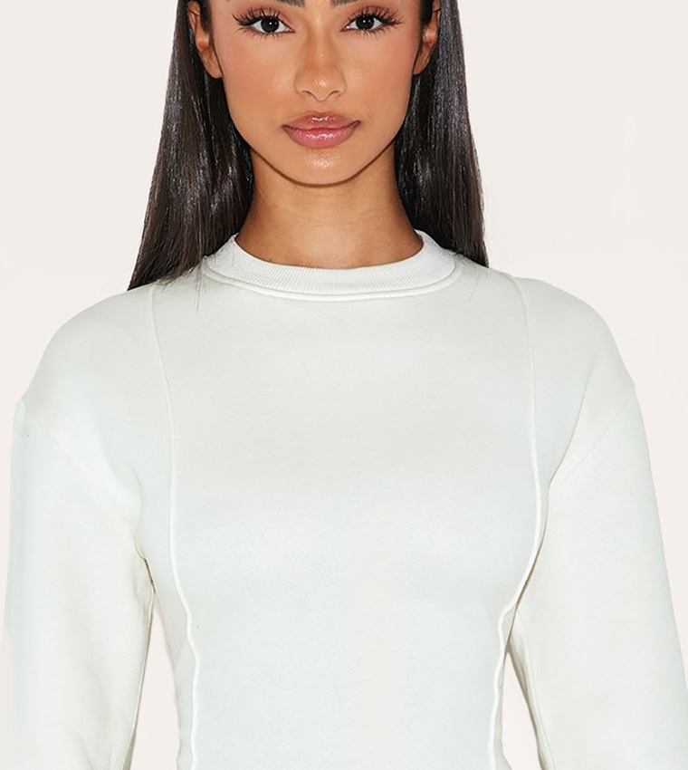 Petite Long Sleeves Waist Cinched Sweatshirt