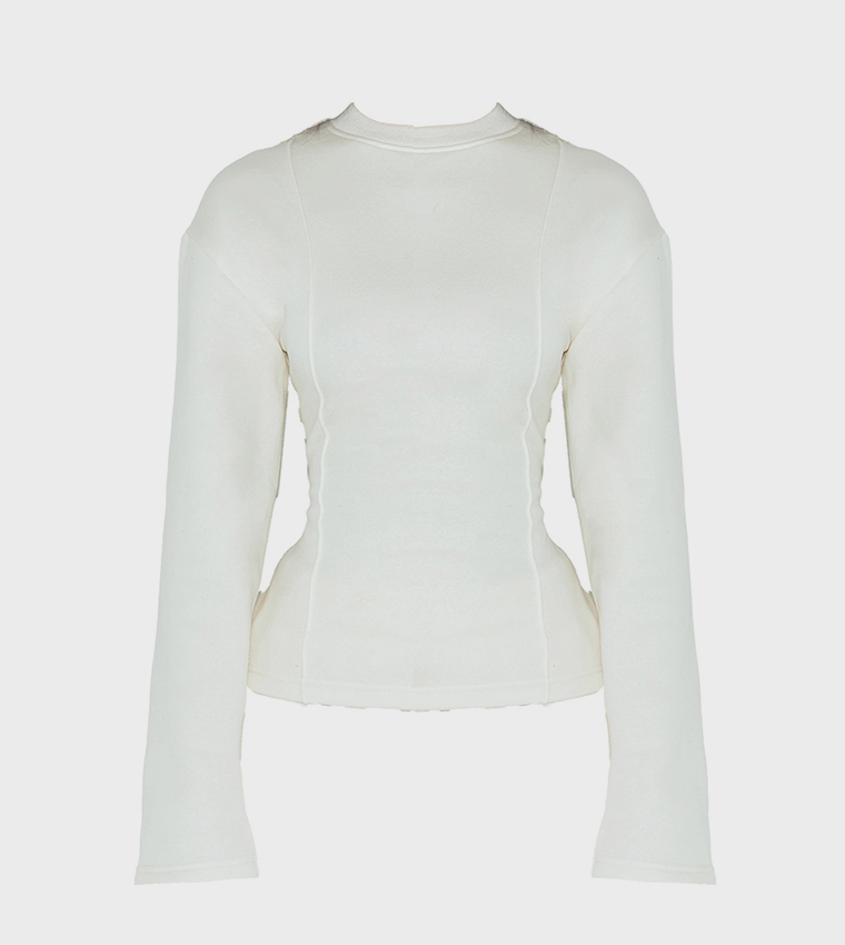 Petite Long Sleeves Waist Cinched Sweatshirt