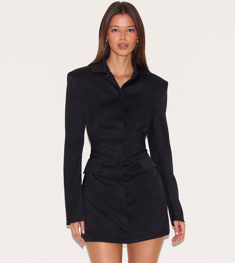 Tailored Button Up Pocket Detail Mini Dress