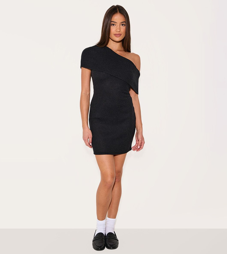 Brushed Rib Asymmetric Bodycon Dress