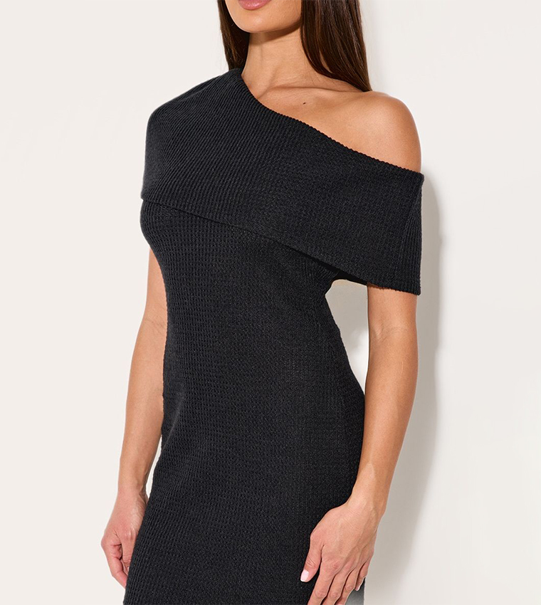 Brushed Rib Asymmetric Bodycon Dress