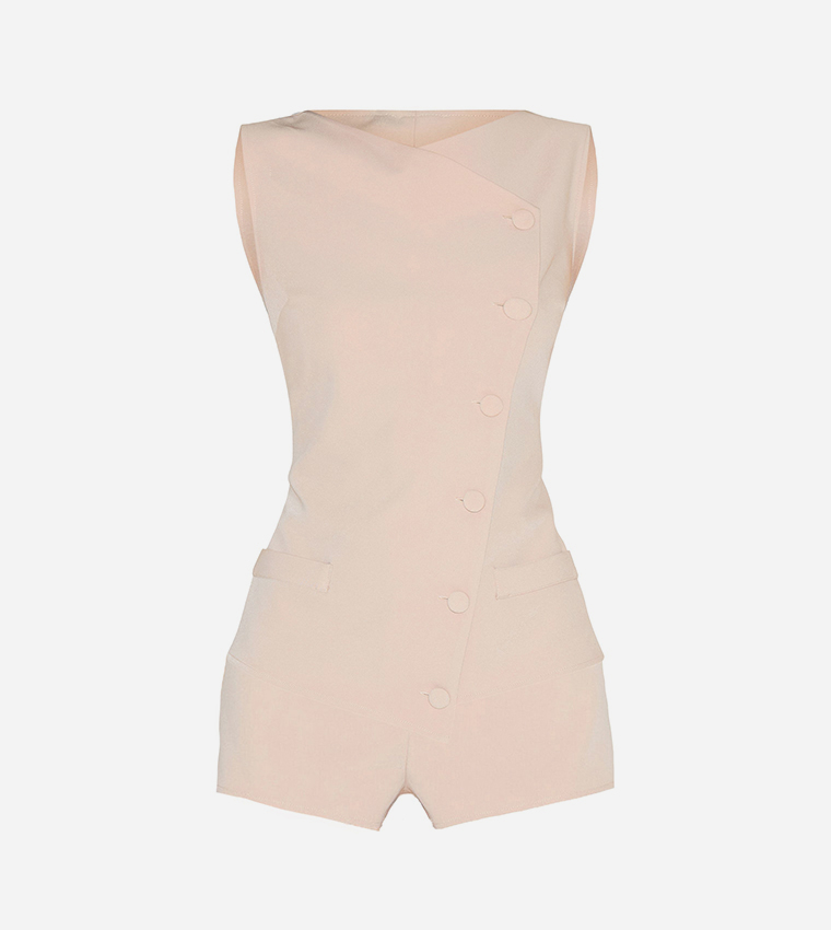 Tailored Woven Asymmetric Button Detail Playsuit