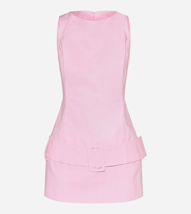 Drop Waist Belt Detail A-Line Skort Playsuit