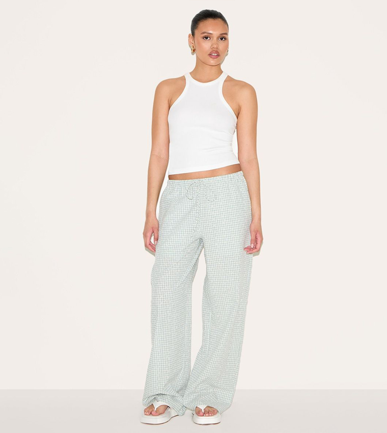 Gingham Broderie Embroidered Straight Fit Trousers
