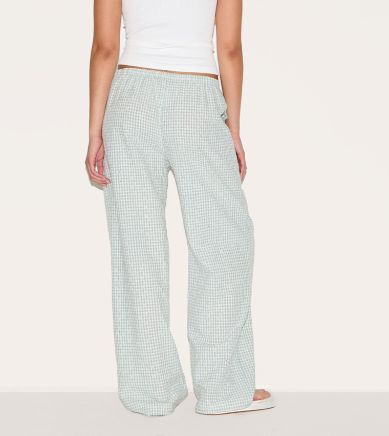Gingham Broderie Embroidered Straight Fit Trousers