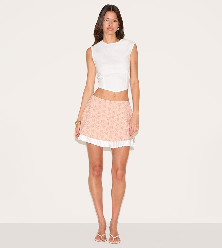 Printed Pleated Hem A-Line Mini Skirt