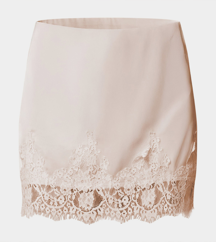 Satin Lace Trim Mini Skirt