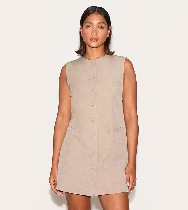 Solid Button Down A-Line Mini Dress