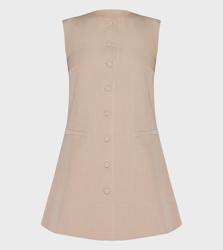 Solid Button Down A-Line Mini Dress