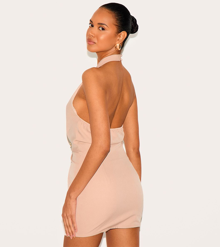 Woven Ruched Cut Out Mini Dress