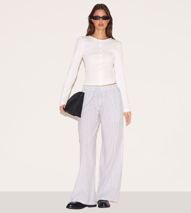 Pinstripe Low Waist Wide Leg Trousers