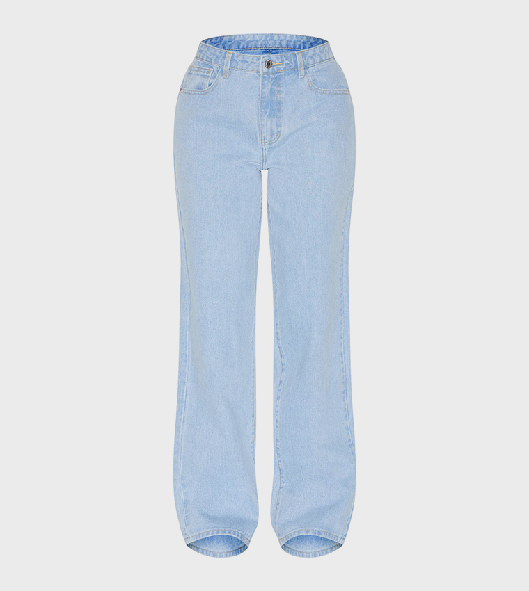 Washed Mid Rise Straight Fit Jeans