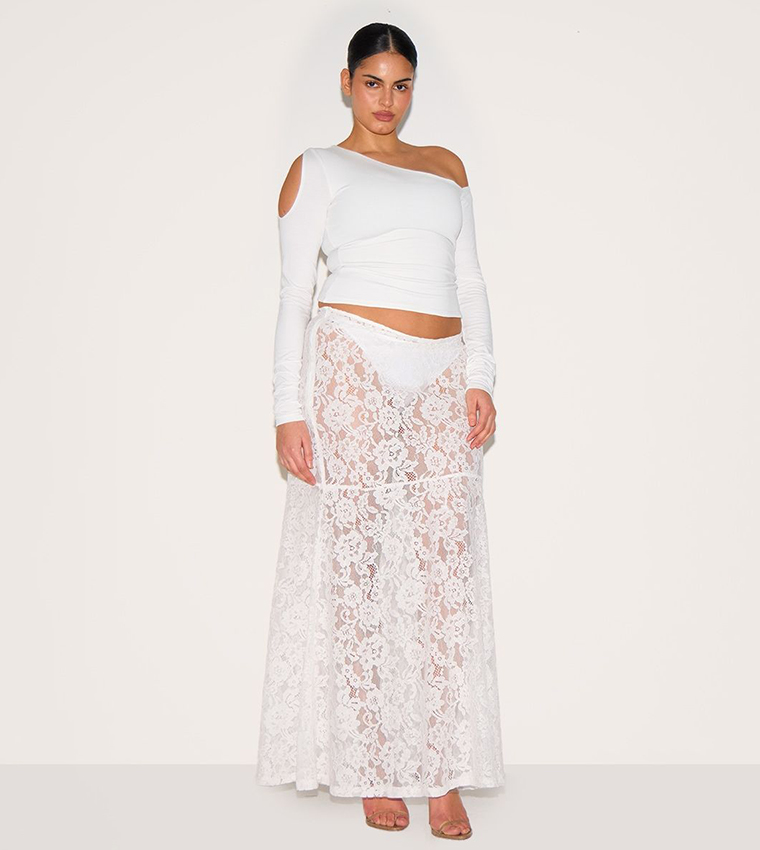 Curve Floral Lace Sheer Maxi Skirt