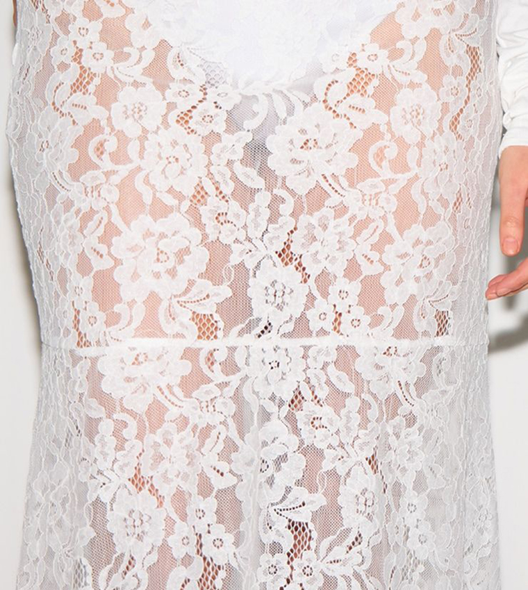 Curve Floral Lace Sheer Maxi Skirt