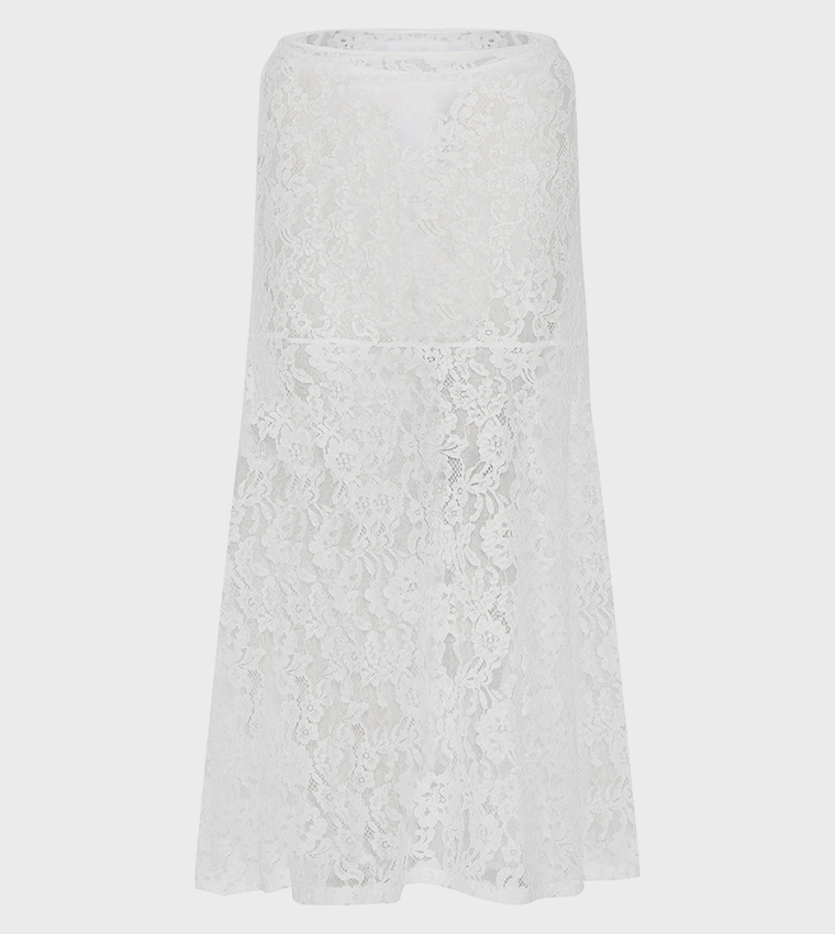 Curve Floral Lace Sheer Maxi Skirt