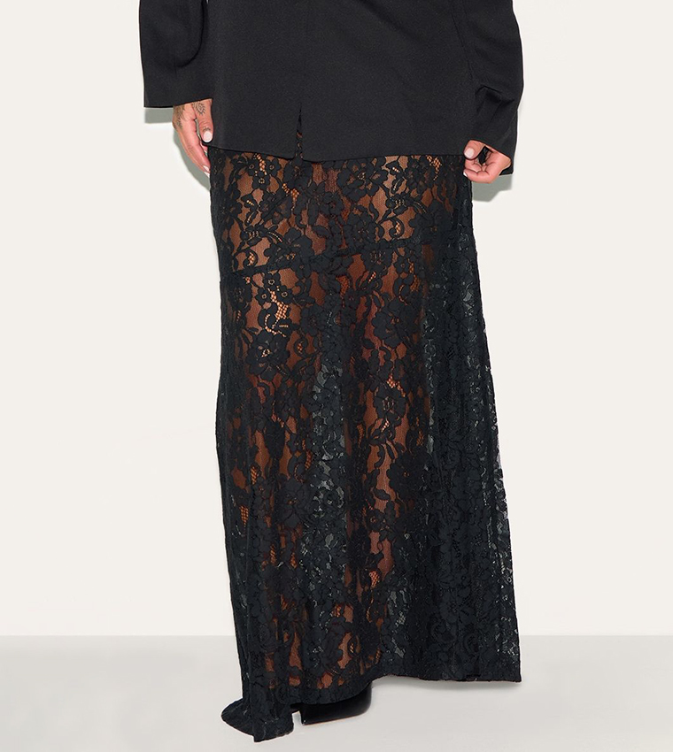 Curve Floral Lace Sheer Maxi Skirt