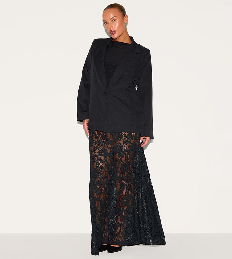Curve Floral Lace Sheer Maxi Skirt
