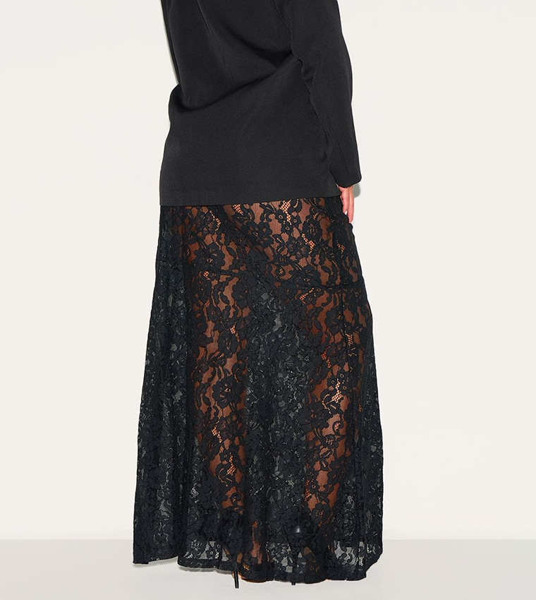 Curve Floral Lace Sheer Maxi Skirt