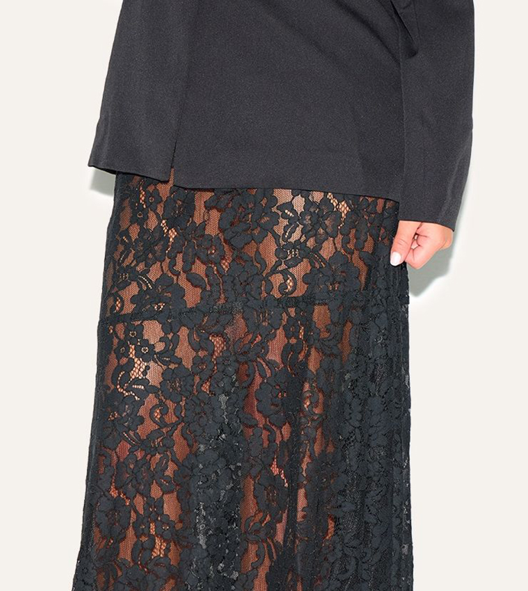 Curve Floral Lace Sheer Maxi Skirt