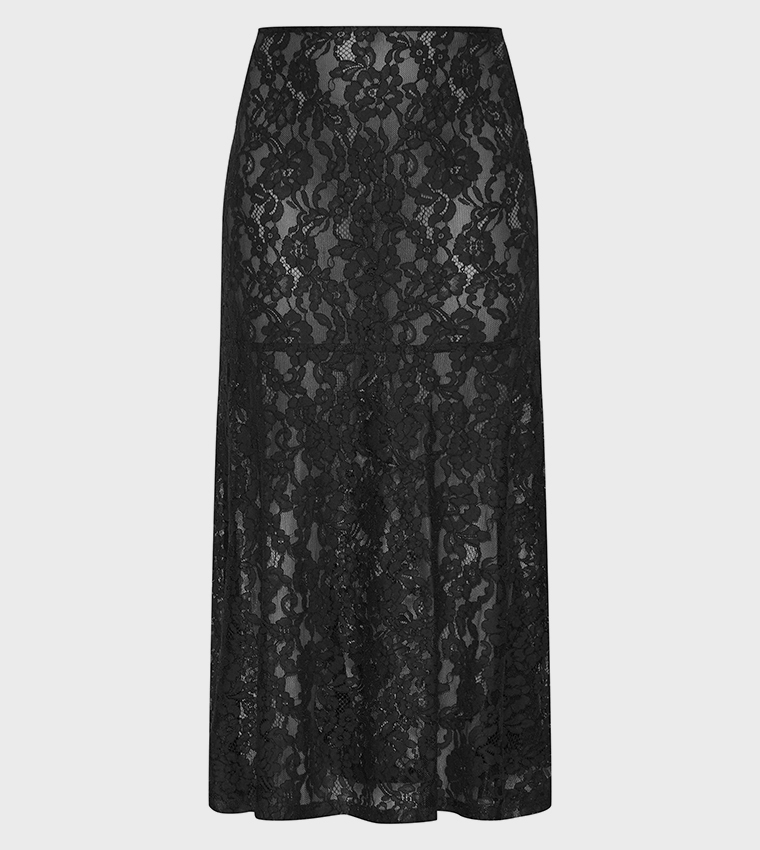 Curve Floral Lace Sheer Maxi Skirt