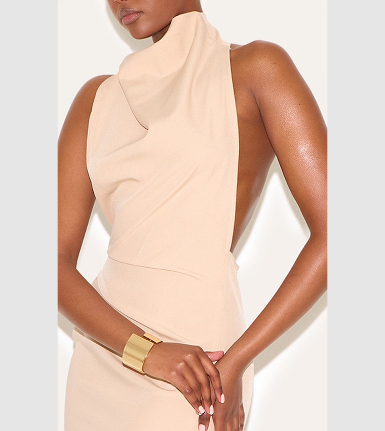 High Neck Cowl Backless Bodycon Dress