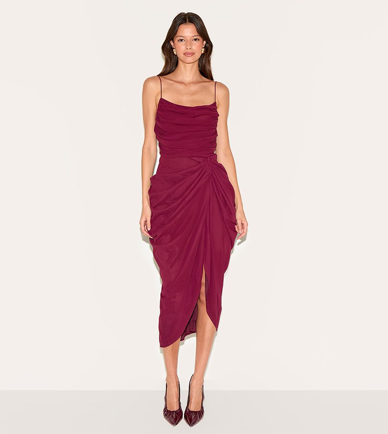 فستان ميدي شيفون مزموم